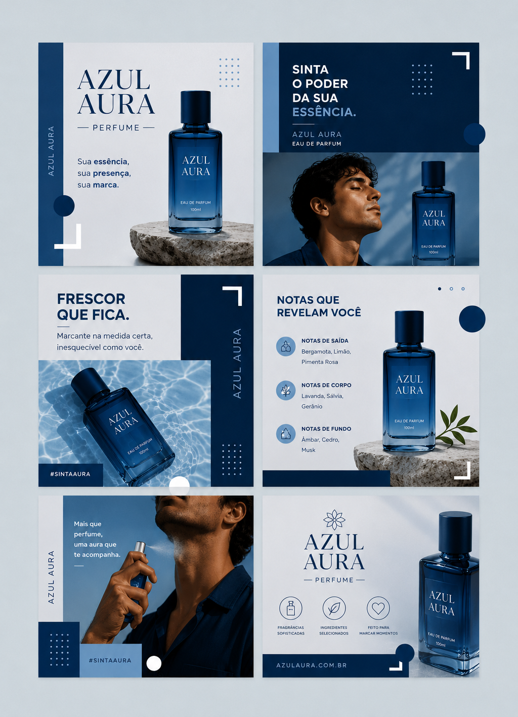 Cole&ccedil;&atilde;o de posts para identidade visual Azul Aura