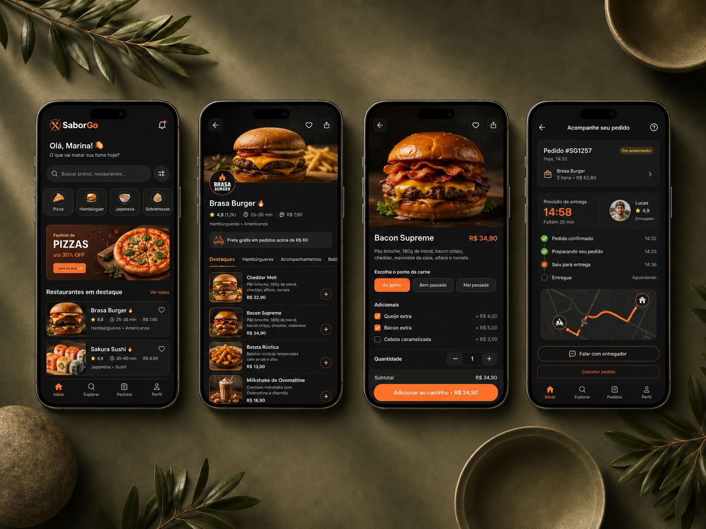 App SaborGo de delivery, restaurantes e acompanhamento de pedido