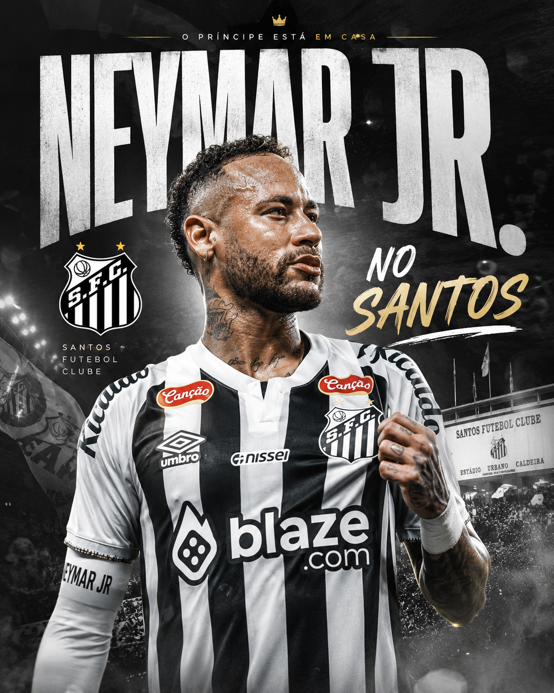 Arte esportiva de Neymar em seu retorno ao Santos