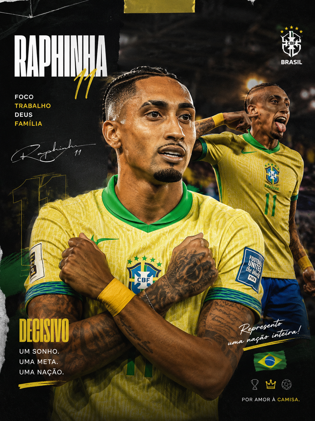Arte esportiva de Raphinha pela sele&ccedil;&atilde;o brasileira