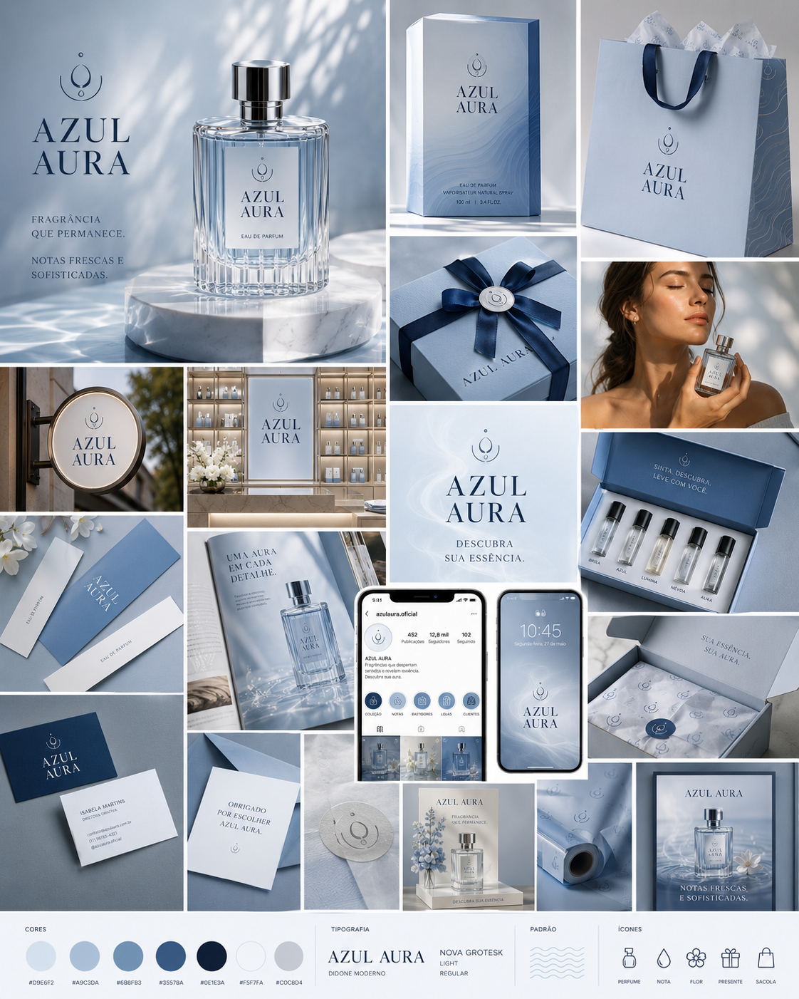 Apresenta&ccedil;&atilde;o completa da identidade visual Azul Aura